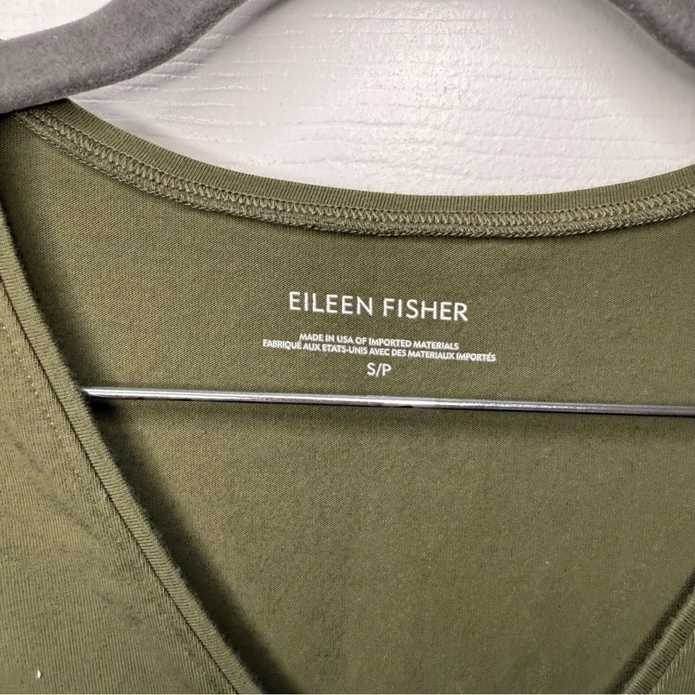 Eileen Fisher Olive Green 3/4 Sleeve Dress Organic Cotton Blend Size Small GUC - Picture 3 of 6